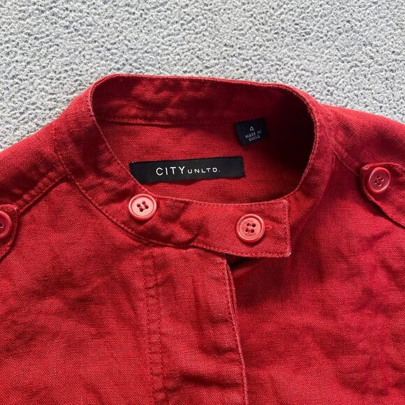 CITY UNLTD size 4 Red 100% Linen‎ Crop blazer Jacket,Buttons Front,Womens - Picture 6 of 11